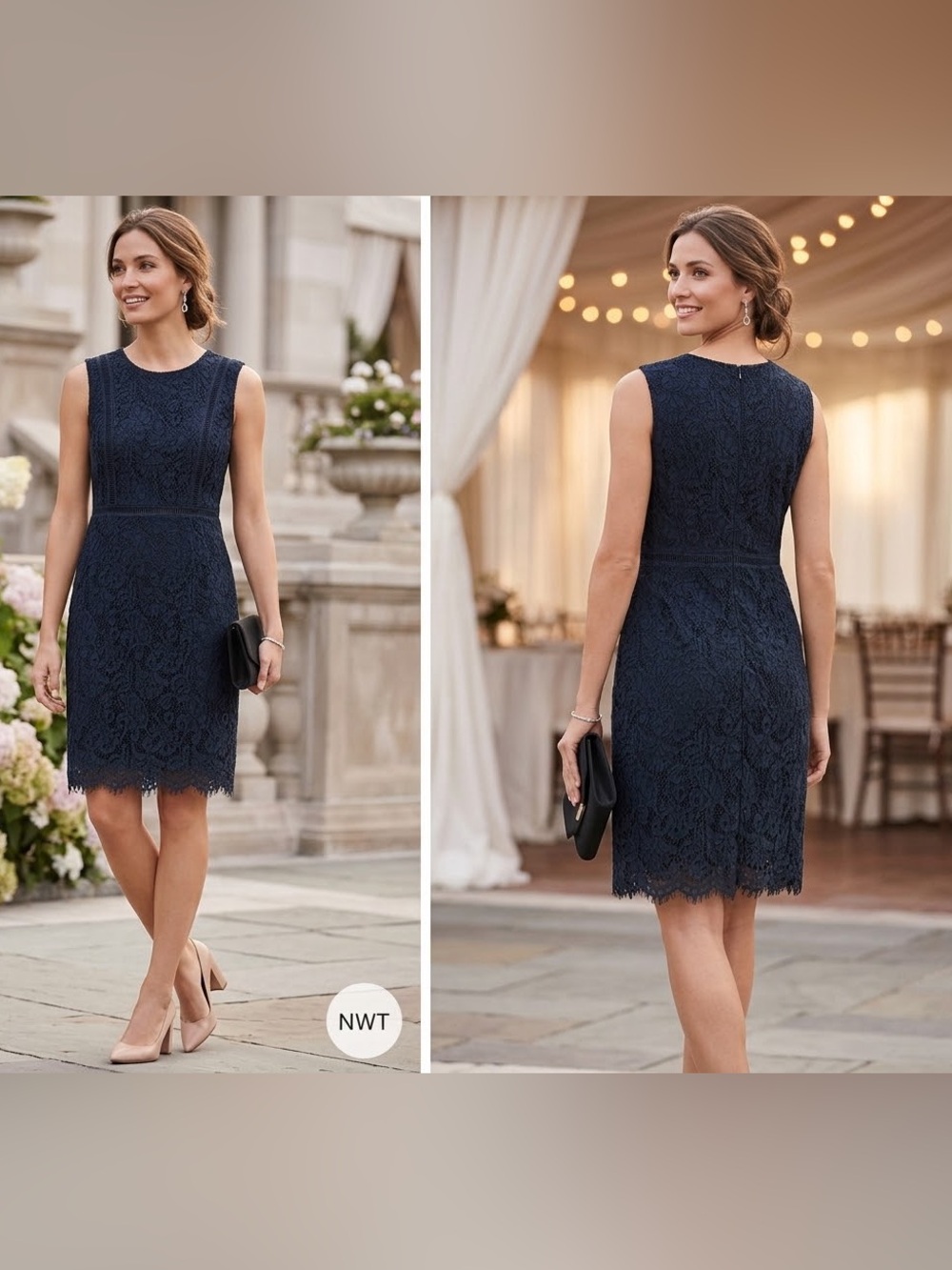 Banana Republic Navy Lace Crochet Black Lining Cocktail Dress Size 14 NWT